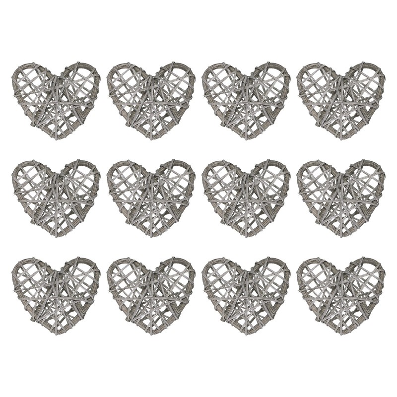 12Pcs Heart Rattan Ball Vase Filler Home Decoration Light Grey 2.36 in