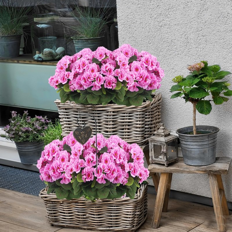 8 Pcs Artificial Geraniums Flowers Silk for Outdoors UV Resistant Artificial ... gallery