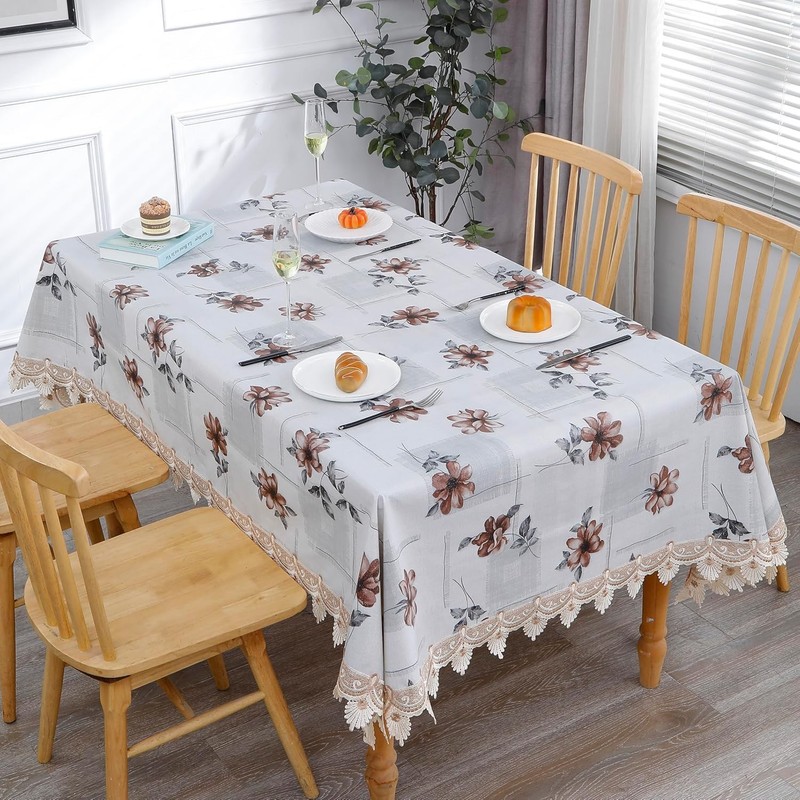 Heavy Duty Vinyl Tablecloth Elegant Floral Lace-Trimmed Tablecloth Vintage gallery