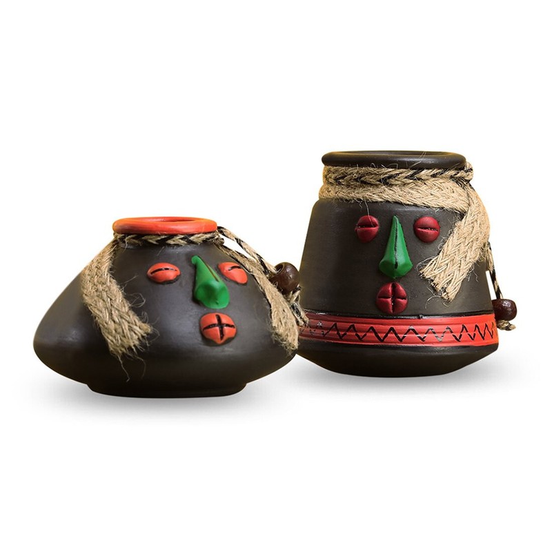 Earthenware Pots Showpiece Set 18.2 x 18.2 x 9.1 cm Black gallery