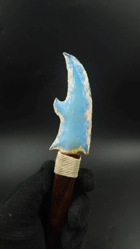 Opalite Crystal Serpent Claw Letter Opener Carved Blue Decorative Blade Wood Han