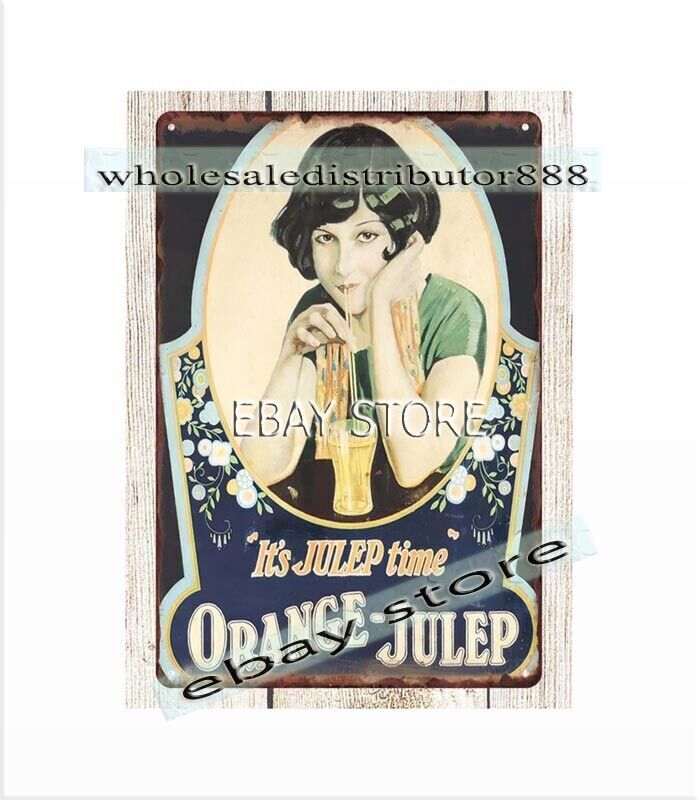 Soda pop drink fountain Orange-Julep metal tin sign home office design