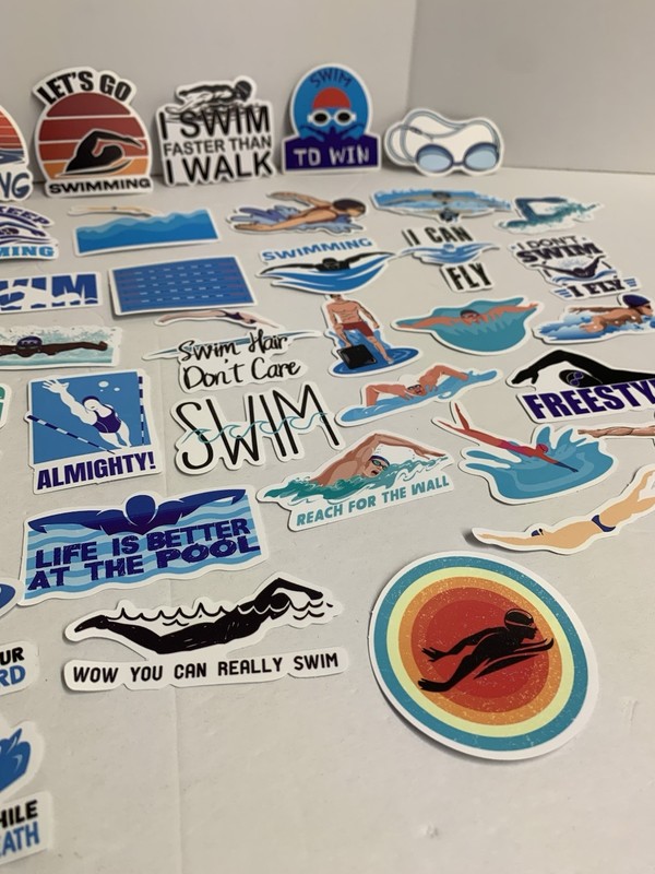 50 Swimming Stickers - Vinyl Waterproof Swim Theme for Kids and Adults (#26541) gallery