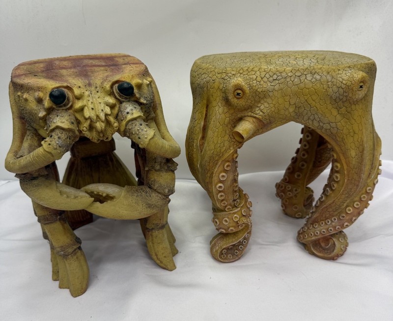 Set 2 Octopus Lobster Design Toscano Stool Jaimy 11″ Resin End Table Stand Beach