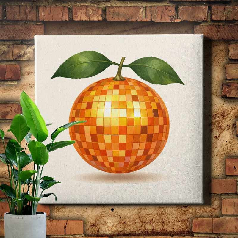 Hanging Mirror Mosaic Disco Orange Art Framed Canvas Print 16x16inch