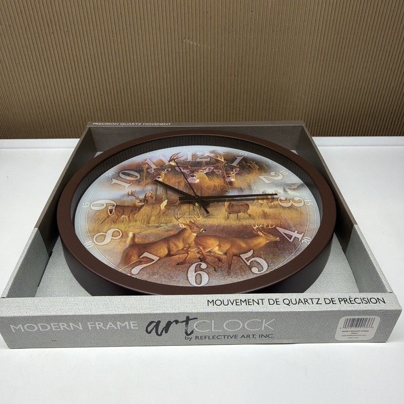 White Tail Deer Collage 15” Reflective Art Wall Clock Rustic Cabin Modern Frame gallery