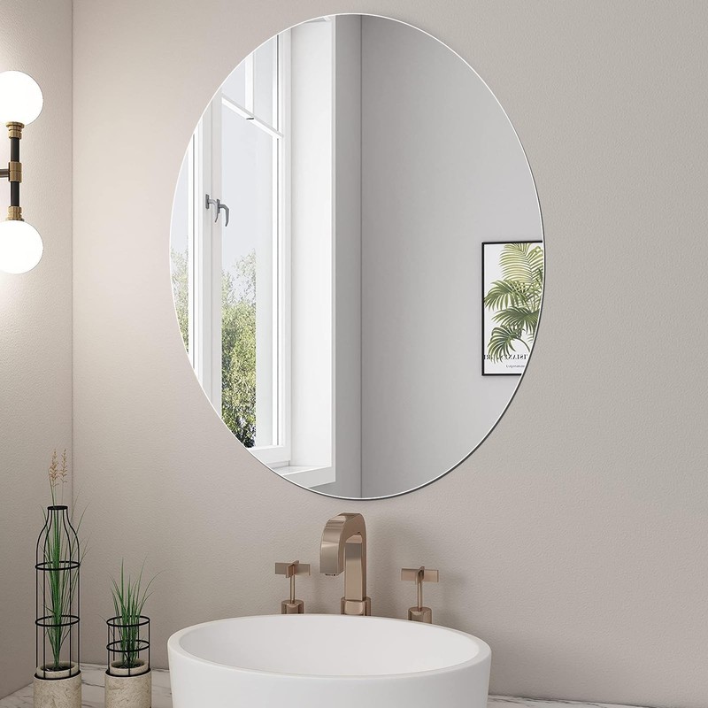 JUNEBRUSHS Oval Mirror, Acrylic Oval Bathroom Mirrors Unbreakable Frameless Wall