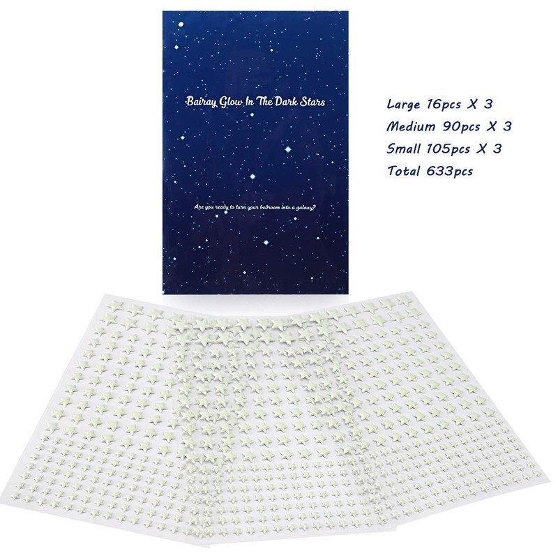 Glow in the Dark Stars Decals Decor for Ceiling 633 Pcs Realistic 3D Stickers St gallery