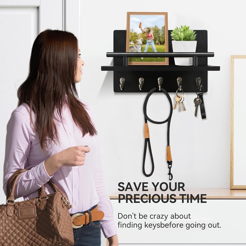 Key Holder Wall Mount Rustic Key Rack with Shelf Hooks Home Organizer gallery