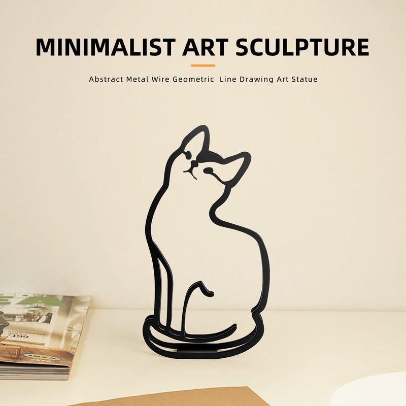 Metal Wire Upward Cat Statue Minimalist Geometric Line Art Sculpture Decor gallery