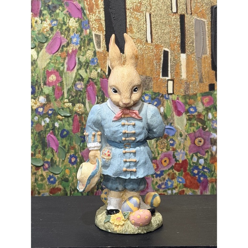 Bently Bunny 1994 Easter Bunny Rabbit Figurine Blue Coat Eggs Flowers Gentleman gallery