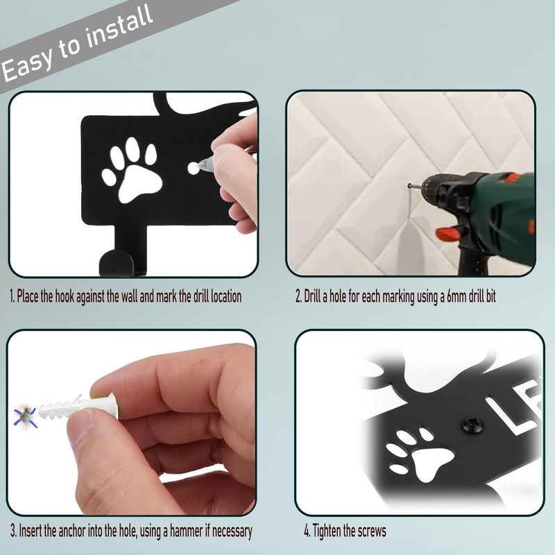 5-Hook Metal Dog Leash Holder, Wall Mount, Key Holder, Accessory, Hanger gallery