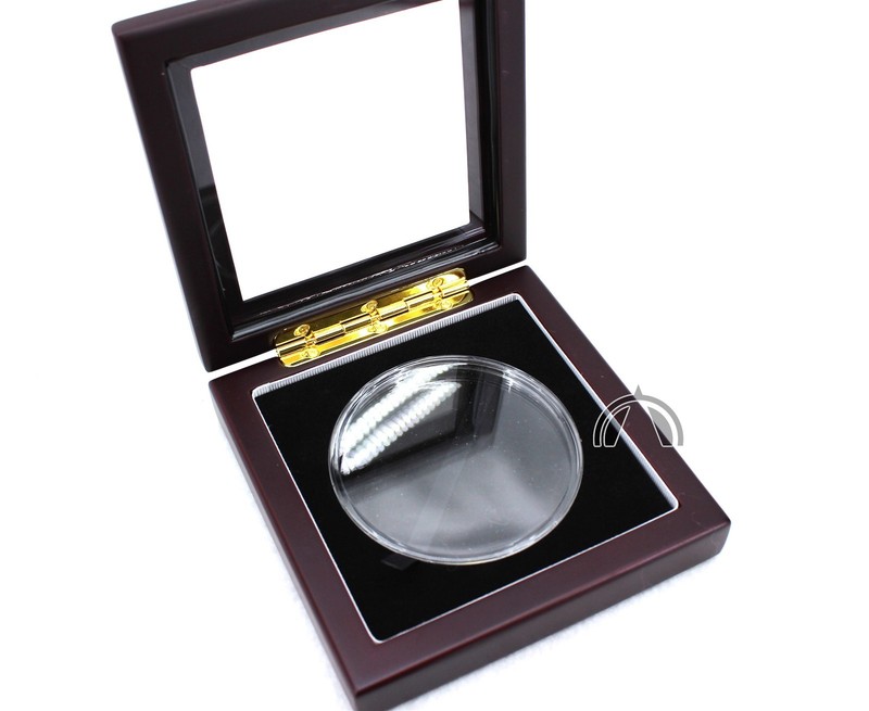 Mahogany Finish Glass Top Wood Box for Coin in Air-tite Model Y Coin Capsule