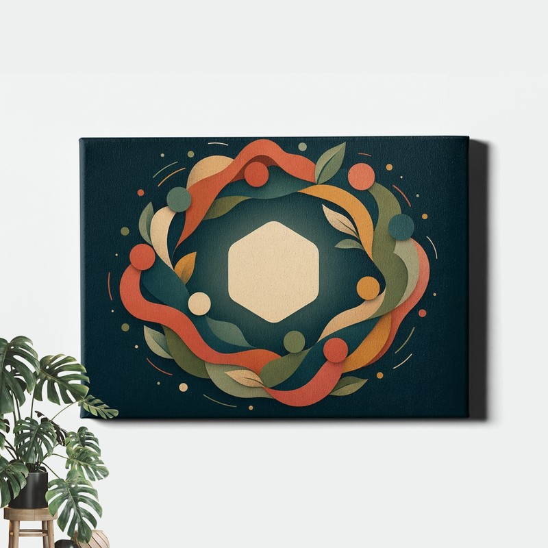 Abstract Unity Wreath Art Print Cut Paper Style Collage with Botanical Shapes