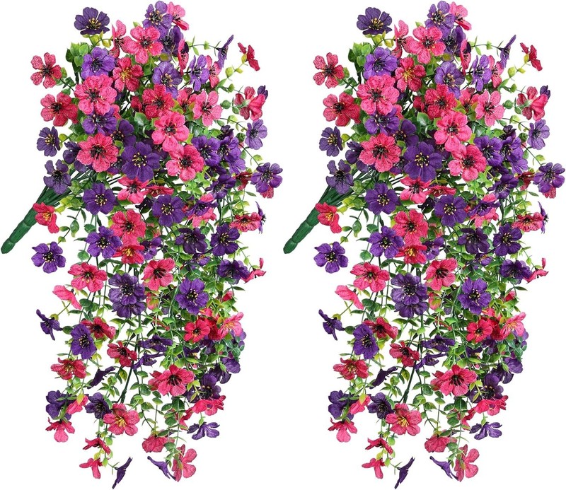 Silk Purple Hotpink Hanging Flowers 2Pcs - UV Resistant gallery