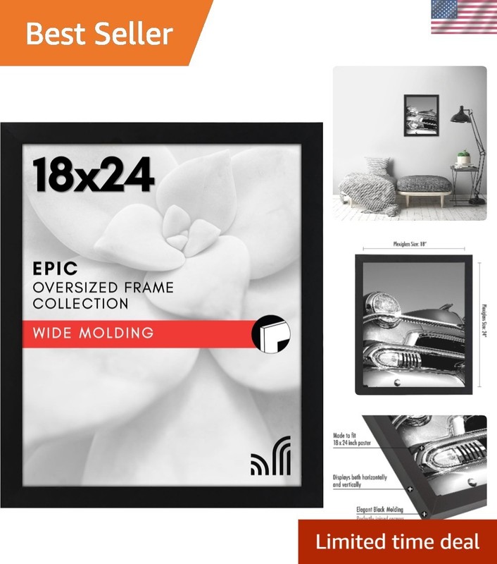 Elegant 18×24 Black Picture Frame with Polished Plexiglass for Wall Display