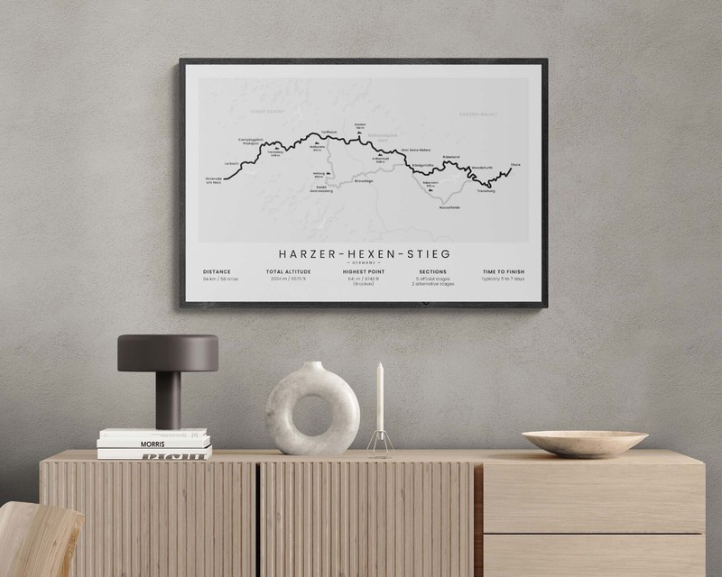 Harzer-Hexen-Stieg Map | Harz Witches Trail Print | Harz Mountains Hiking Trail gallery