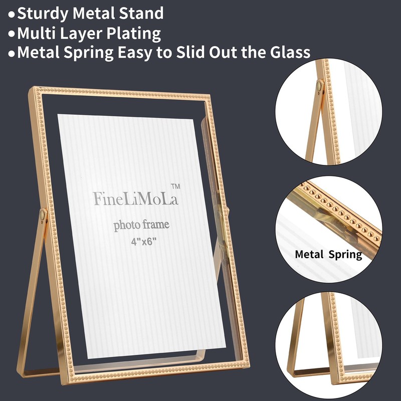 Gold 4x6'' Floating Picture Frame 2Pack,For Photo Sizes(2x3'',3.5x 5''),Beade... gallery