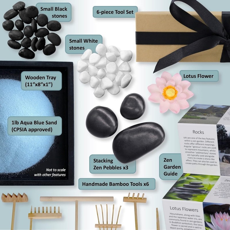 Japanese Zen Garden Mini Kit 11x8 in Aqua Blue Sand Stress Relief Decor gallery