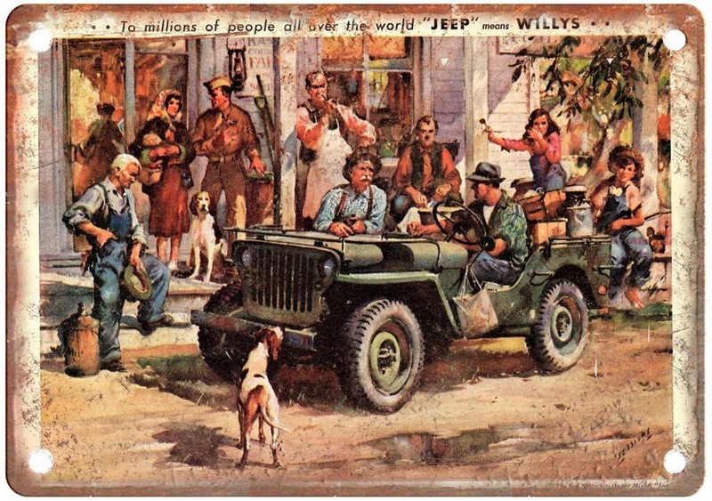 Willys Jeep Sign Vintage 1945 Aluminum Metal Reproduction Plaque 12×18