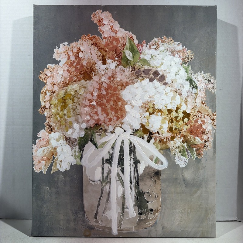 Art Painting Print Still Life Flower Bouquet Wall Hanging Pink White Gray Decor