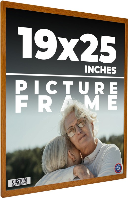 19×25 Honey Brown Real Wood Picture Frame Width 0.75 inches | Interior Frame Dep