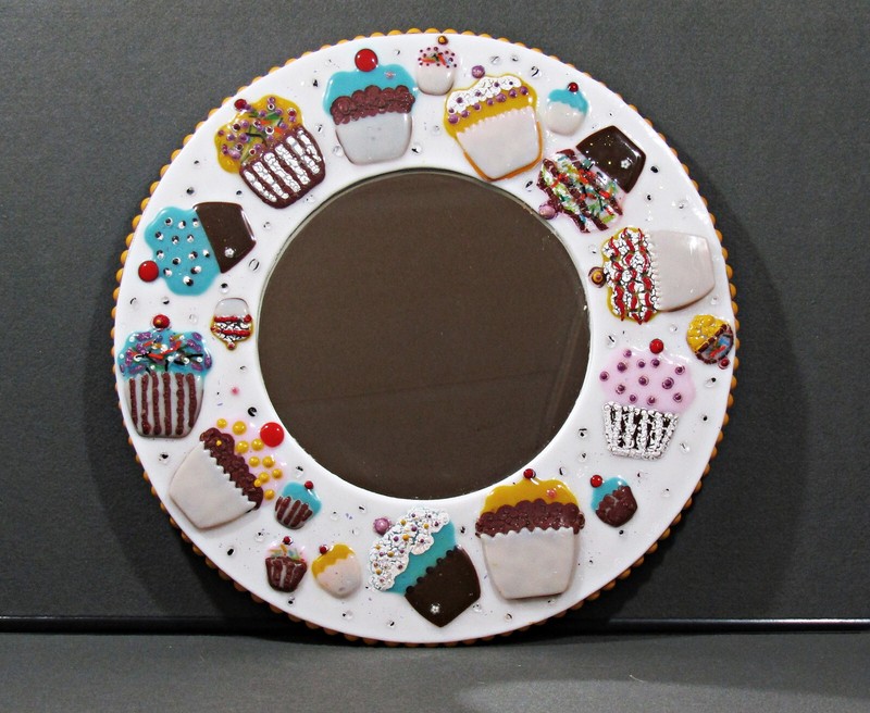 Round Wall Mirror Artistic Cupcake Decor One of a Kind FUN – 16.5 in Diameter