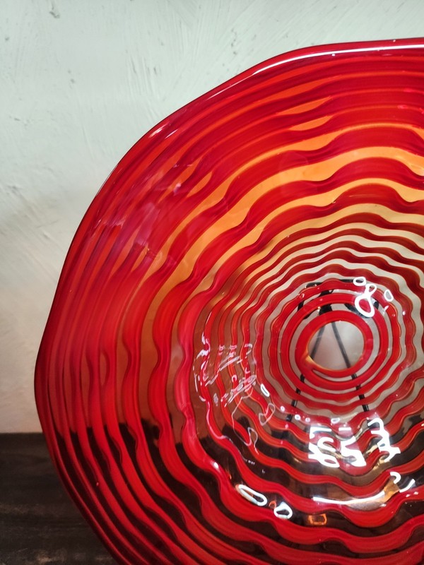 Hand Blown Glass Plate Swirl Murano Style Home Wall Decor Plate Red 16" Diameter gallery