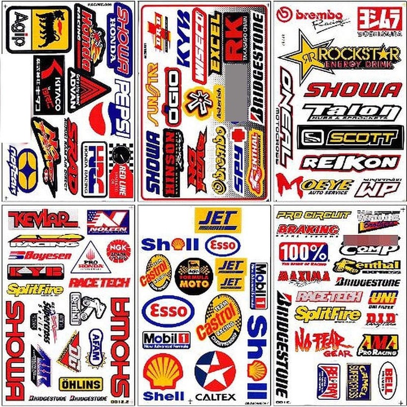 Set of 6 Multicolor Racing Stickers by Biker for Car, Metal, Plastic, Glass, …