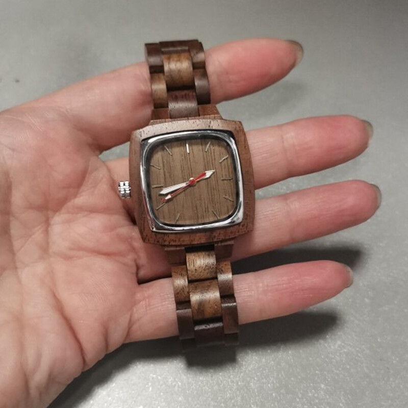 Couple Square Wood Watch Lover Bracelet Wrist Watches Natural Real Walnut Wood gallery