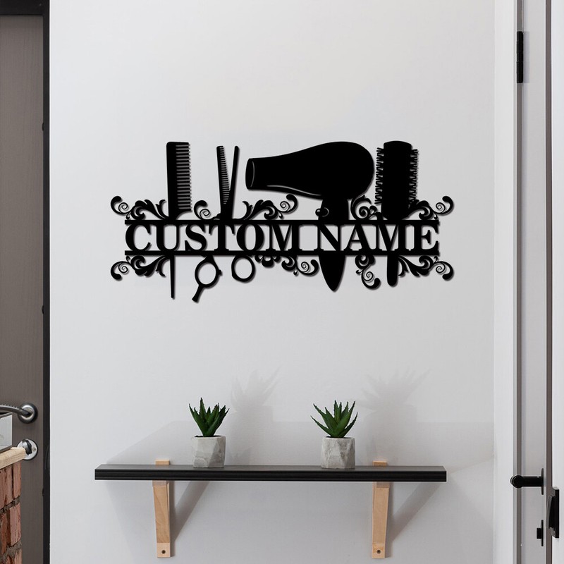 Hair Stylist Personalized Last Name Sign,Custom Barber Shop Metal Wall Art Decor gallery