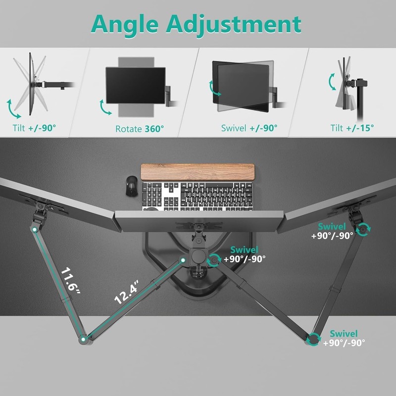 Triple Monitor Stand, Free Standing Three LCD Monitor Fully Adjustable Desk Moun gallery