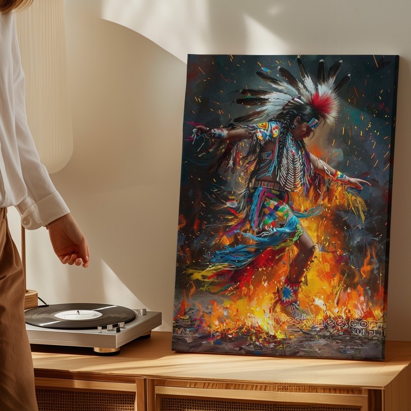 Native American Dancer With Vibrant Feathers And Traditional Attire Canvas Art gallery