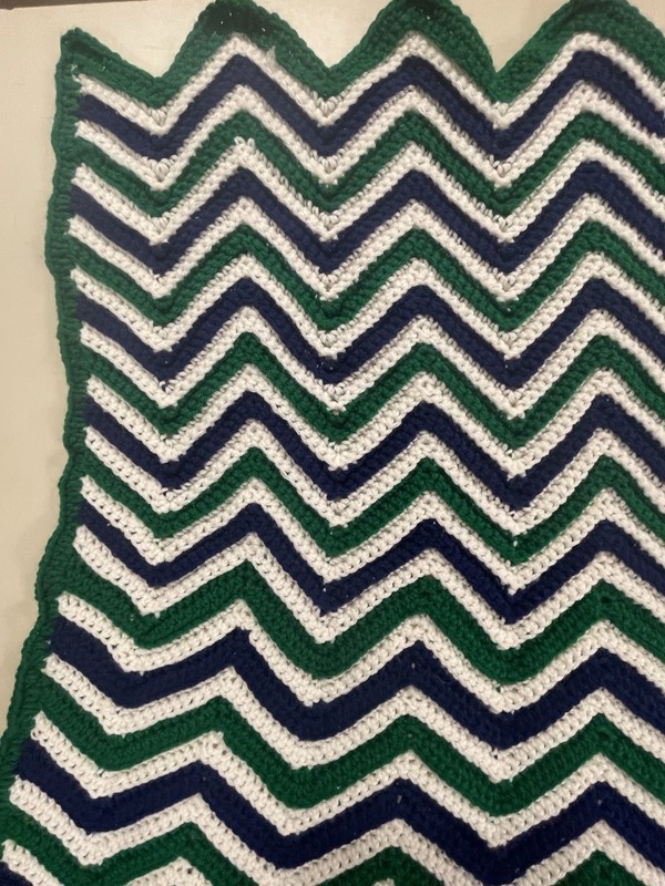 Handmade Crochet Afghan Throw Zig Zag Pattern 36"X36" Green Blue White gallery