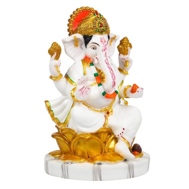 Marble Dust Lord Ganesha Ganpati Bappa Vinayak Idol Figurine Statue 9.5 Inches gallery