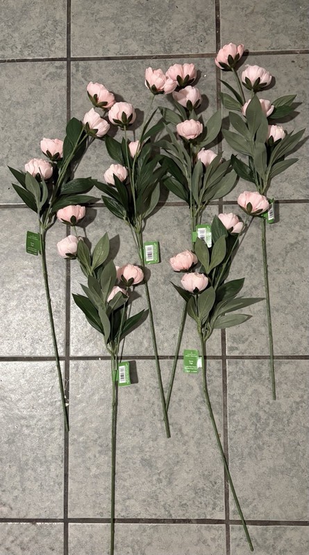 Lot of 6 Light Pink Peony Stem by Ashland Michaels Faux Floral 27” New