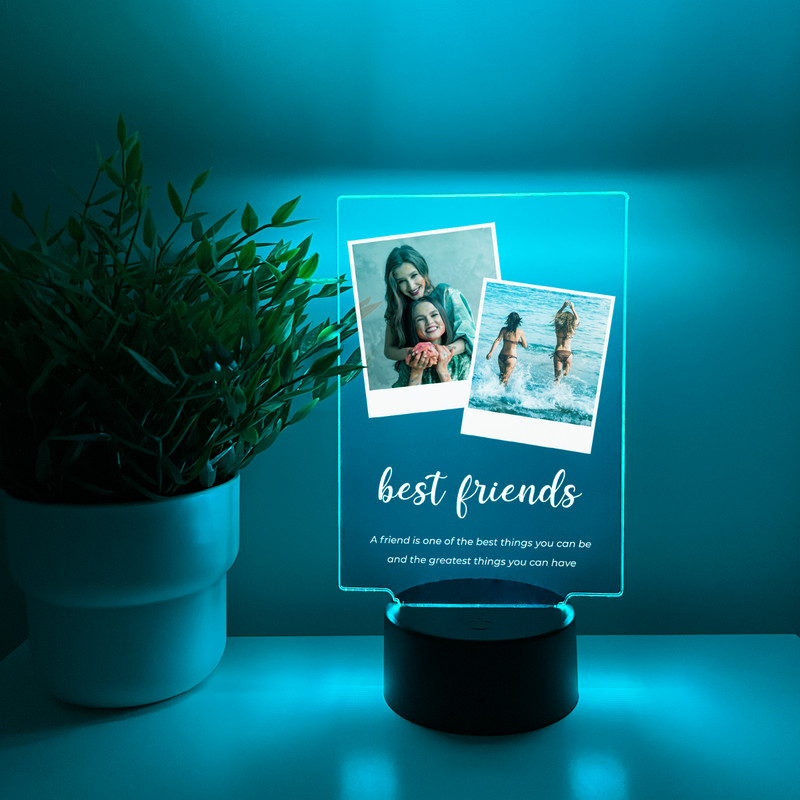 Personalized 2 photo LED Nightlight Custom Photo Frame Black Base , Sister Gift