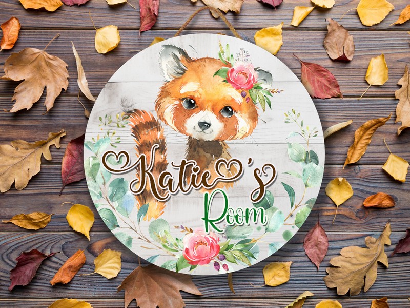 Personalized Name Sign for Girl Room Nursery Decor Door Hanger Red Panda ANM005