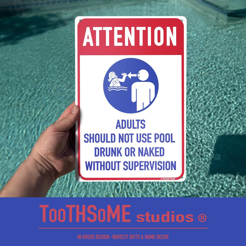 Adults Should Not Use Pool Drunk or Naked without Supervision 12" X 8" Funny Tin gallery
