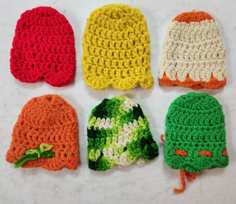 Lot of 6 Vtg Crochet Baby / Infant Beanies, Hand Warmers? Multiple Colors