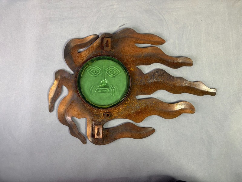 Rustic Steel Sun Wall Art with Green Embossed Glass Face 17x12 gallery