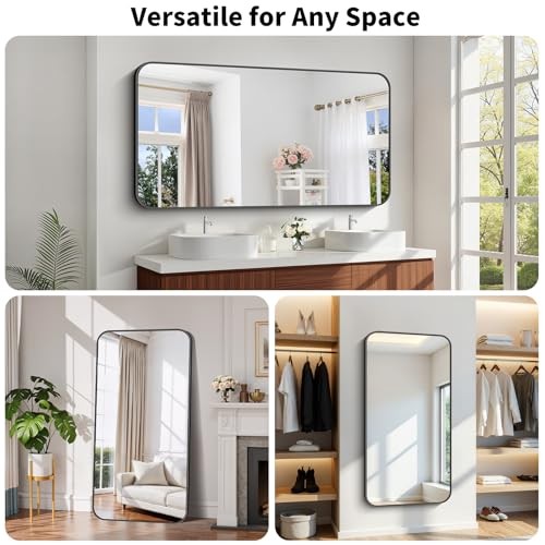 Black Framed Bathroom Mirror - 30x60 Inch Shatterproof 30"x60" Round-edged gallery