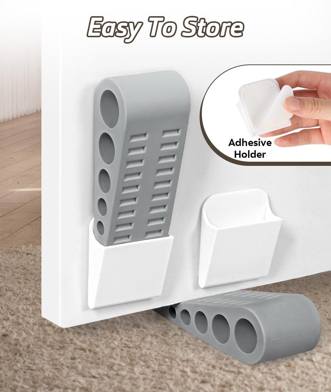 3 Pack Door Stops for Bottom of Door, Rubber Door Stopper Wedge with Holder, Doo gallery