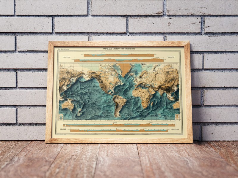 World Bathymetrical Map, World 2D Relief Map, World Vintage Map - 2D Flat gallery