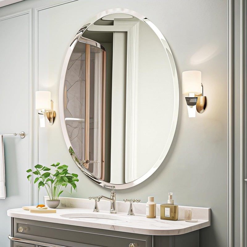 24x36In Frameless Oval Wall Mirror Bathroom Vanity Mirror Beveled Edge Decor US gallery