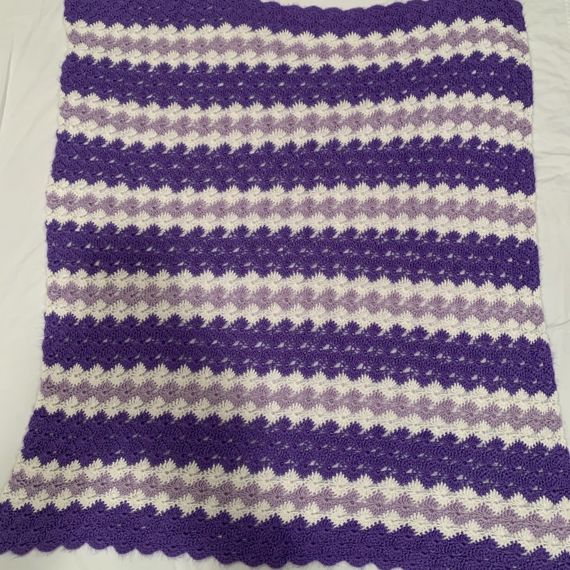Hand Made Throw Blanket crochet/knit 50×44 Purple, White, Light purple!