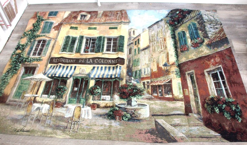 Vintage French Restaurant de la Colonne Scene Wall Hanging Tapestry Sz 70″x50″