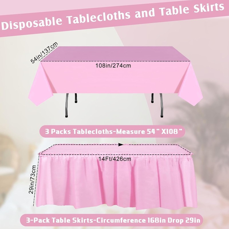 6 Pcs Plastic Table Skirts and Stainproof Table Cloths 54 x 108 in Plastic gallery