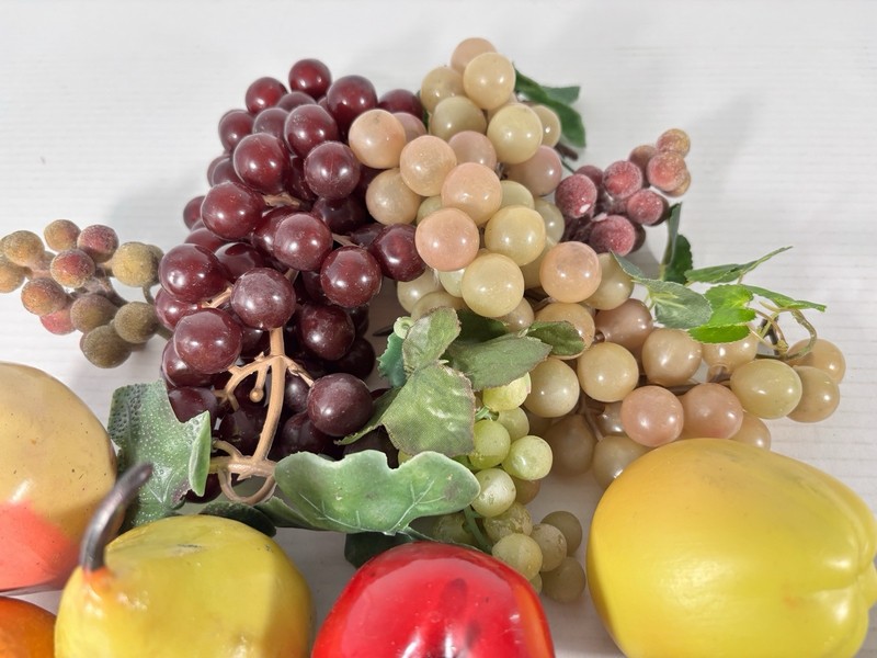 Lot of 31 Ceramic and Plastic Fruit and Vegetables Grapes Apple Pear Corn Pepper gallery