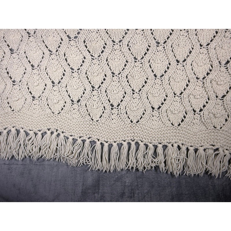 Large Vintage Handmade Granny Knit Crochet Bedspread Boho Ivory Throw 60x72 gallery